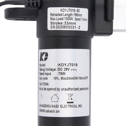 Technical label on a black mechanical component with specifications.
