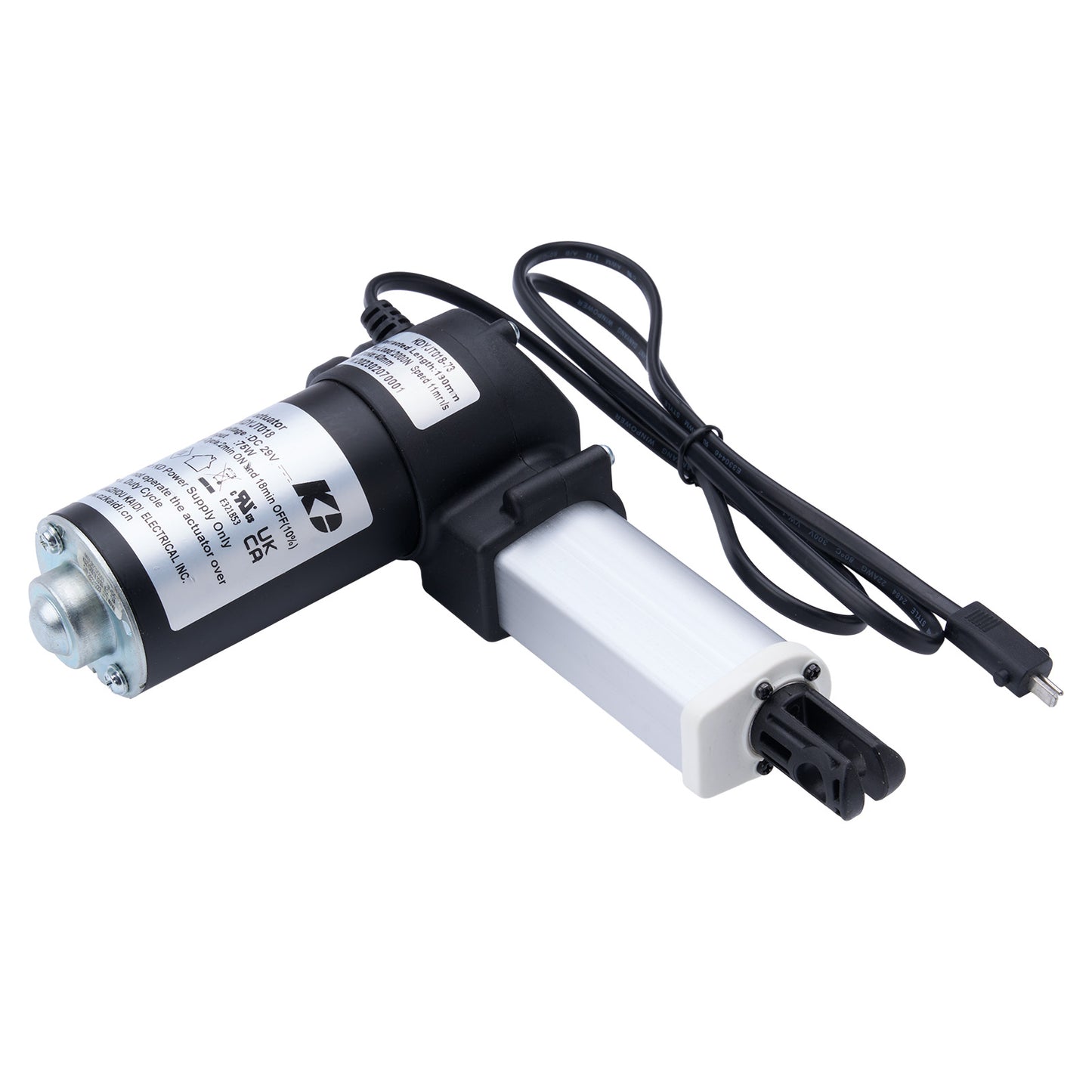 Electric actuator with wiring on a white background