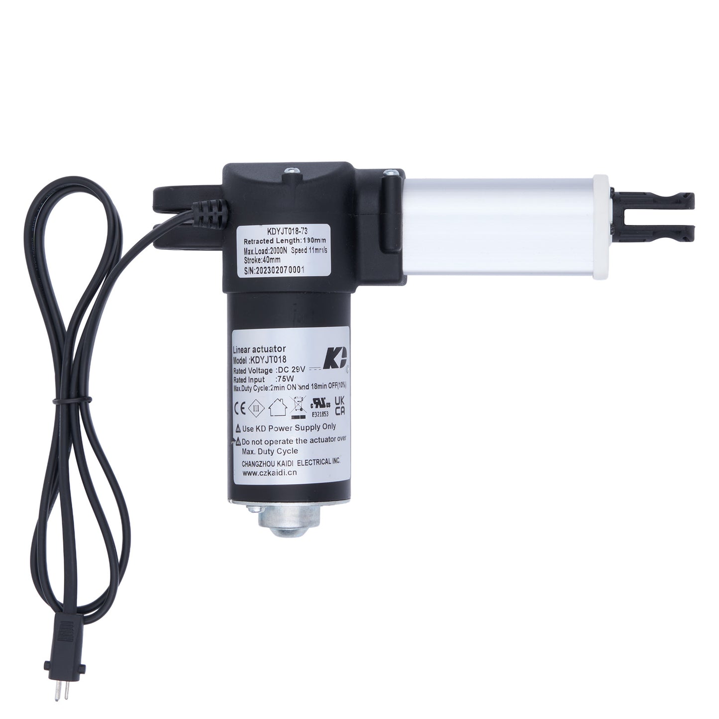 Electric actuator with cable on a white background