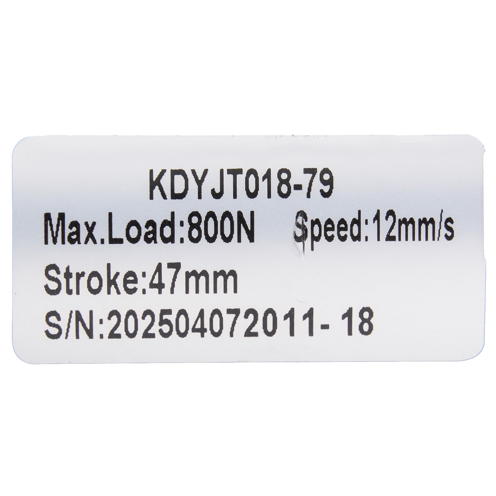 Technical label with specifications on a white background