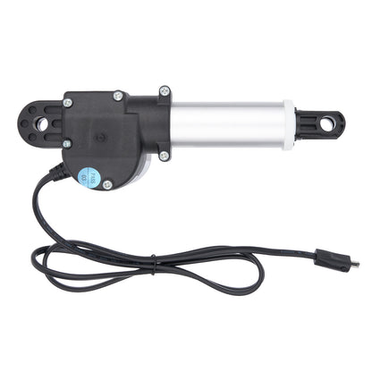 Black and white electric actuator with cable on a white background