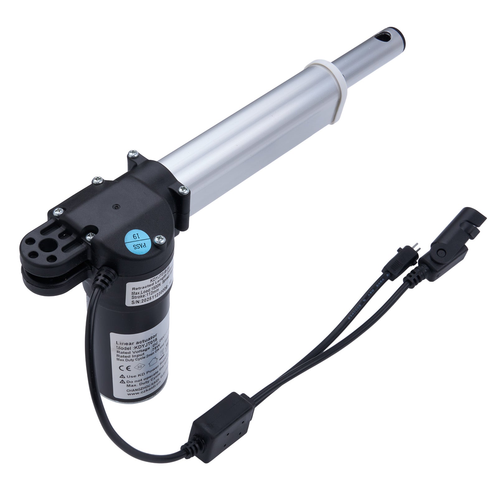 Electric actuator with cable on a white background