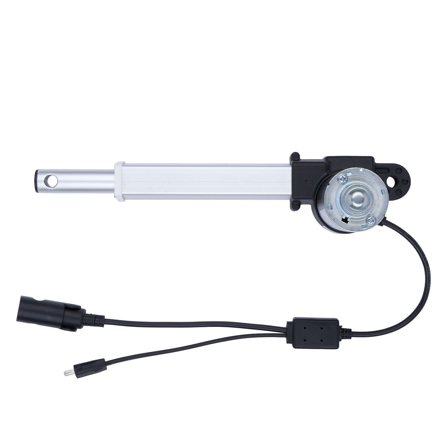 Motorized window regulator with wiring on a white background