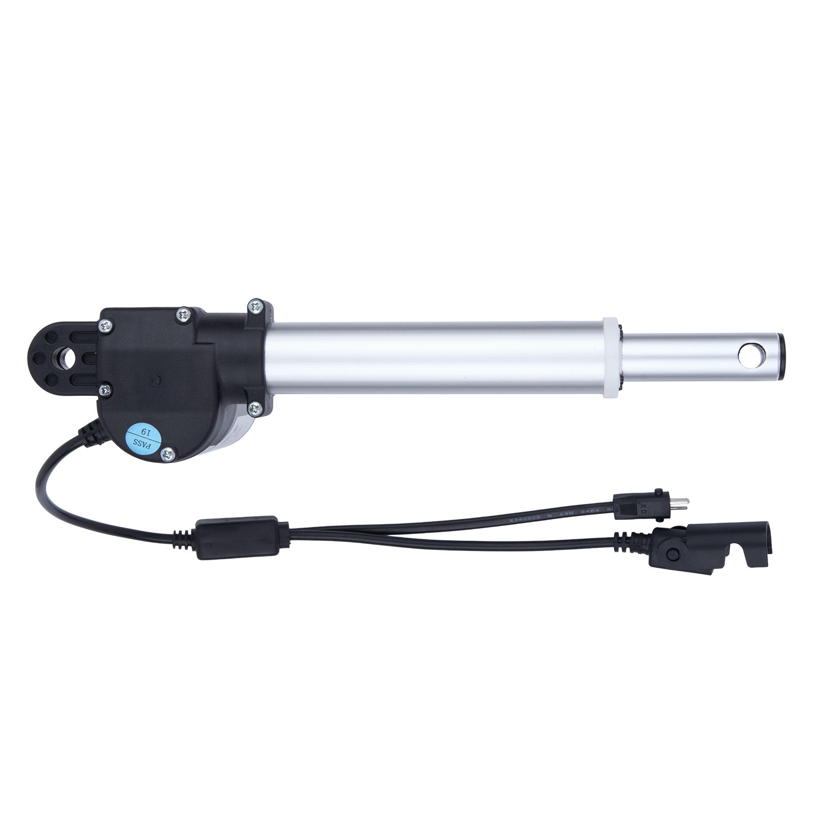 Linear actuator with power cord on a white background