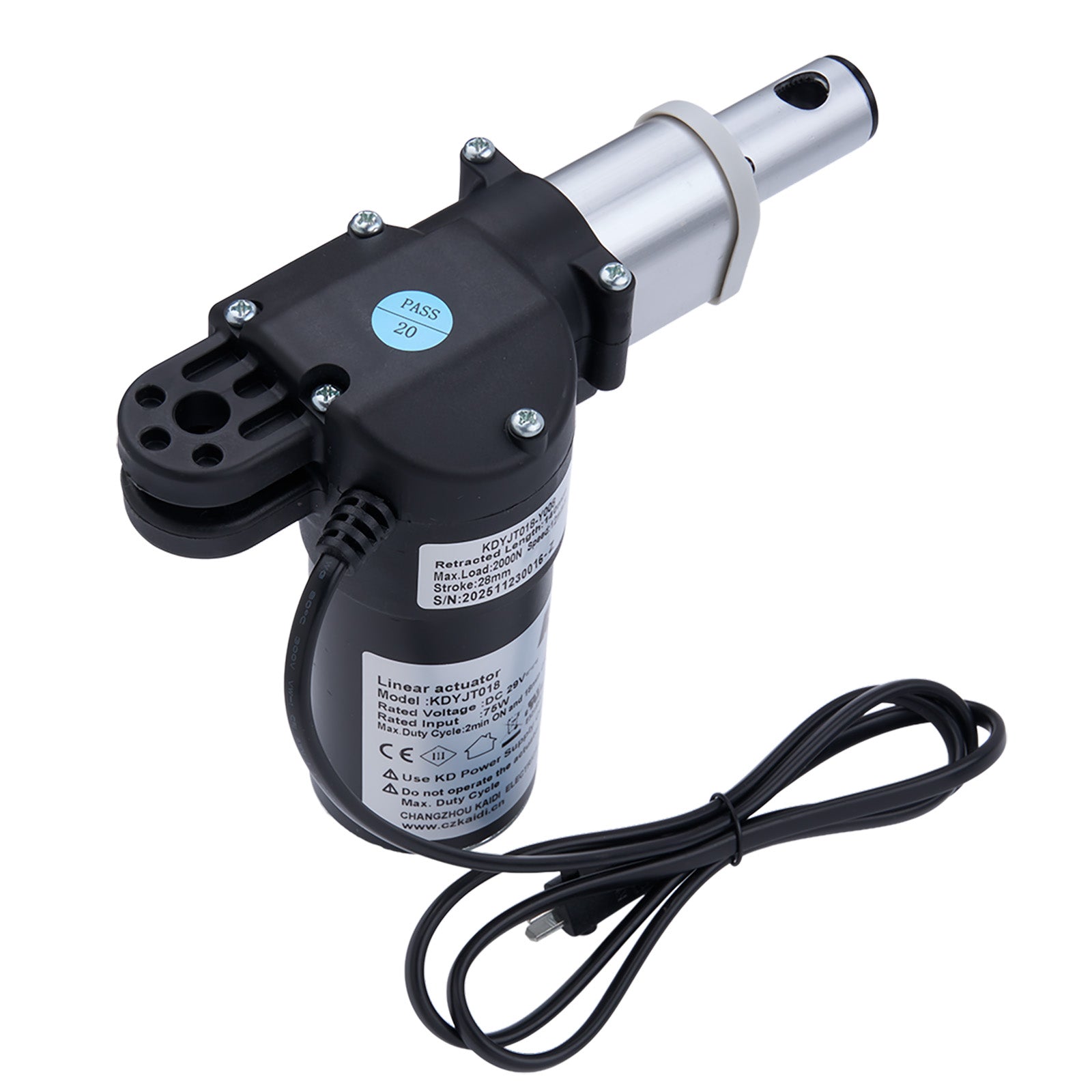 Motorized actuator with cable on a white background