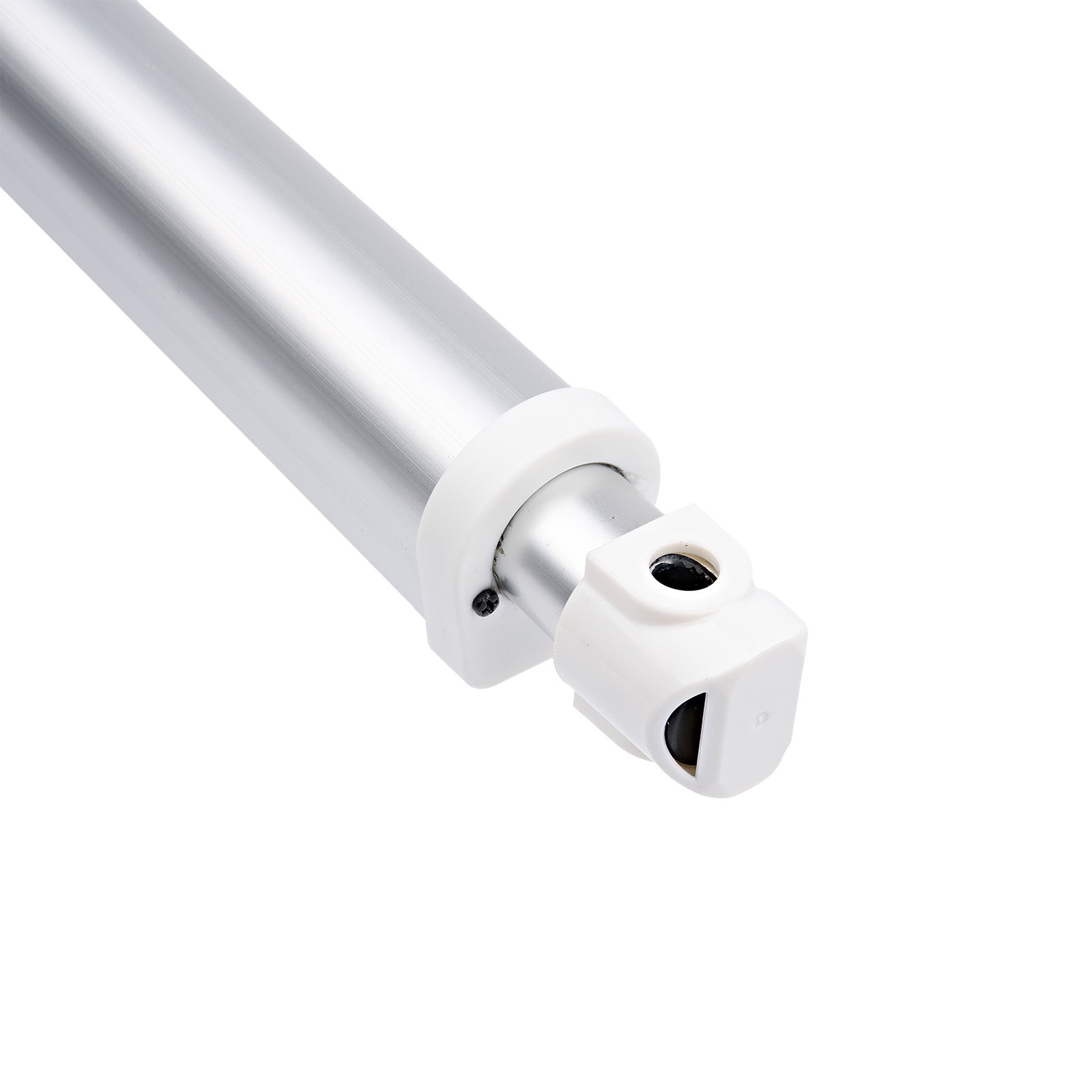 Close-up of a metallic rod with a white base on a white background
