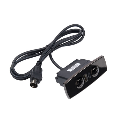 Black electronic device with cable on a white background