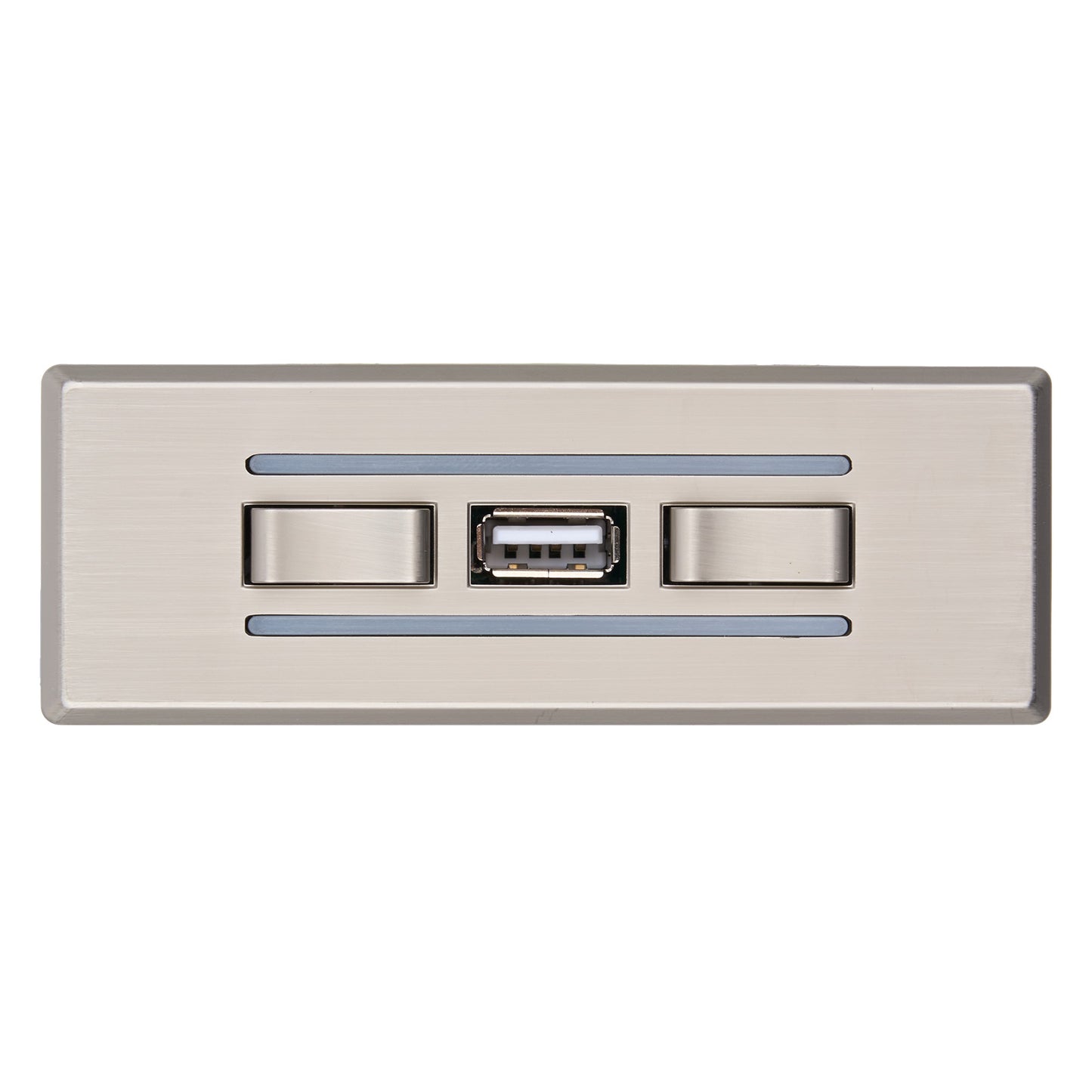 Metallic USB port on a white background