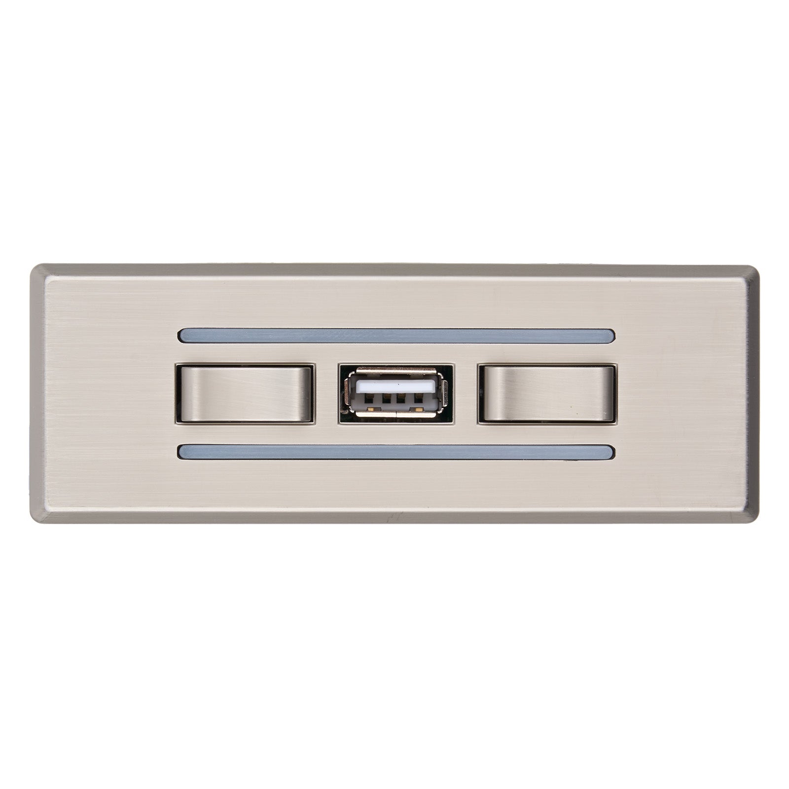 Metallic USB port on a white background