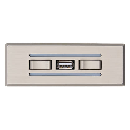 Metallic USB port on a white background