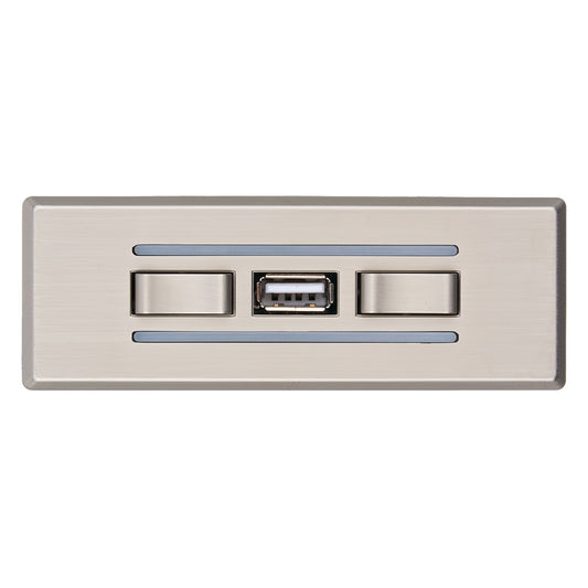 Metallic USB port on a white background
