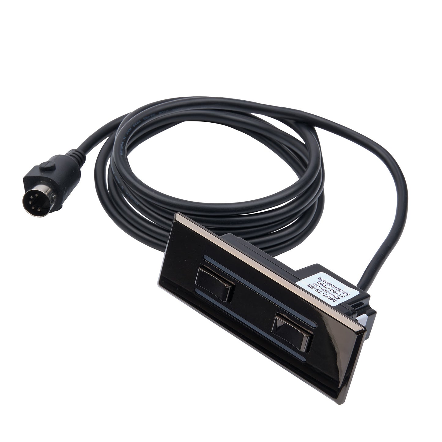 Black electronic device with cable on a white background