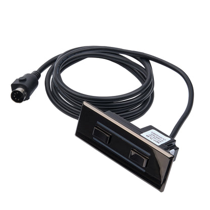 Black electronic device with cable on a white background