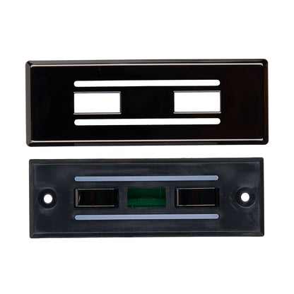 Two black rectangular electronic components on a white background