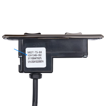 Black electronic device with a label on a white background