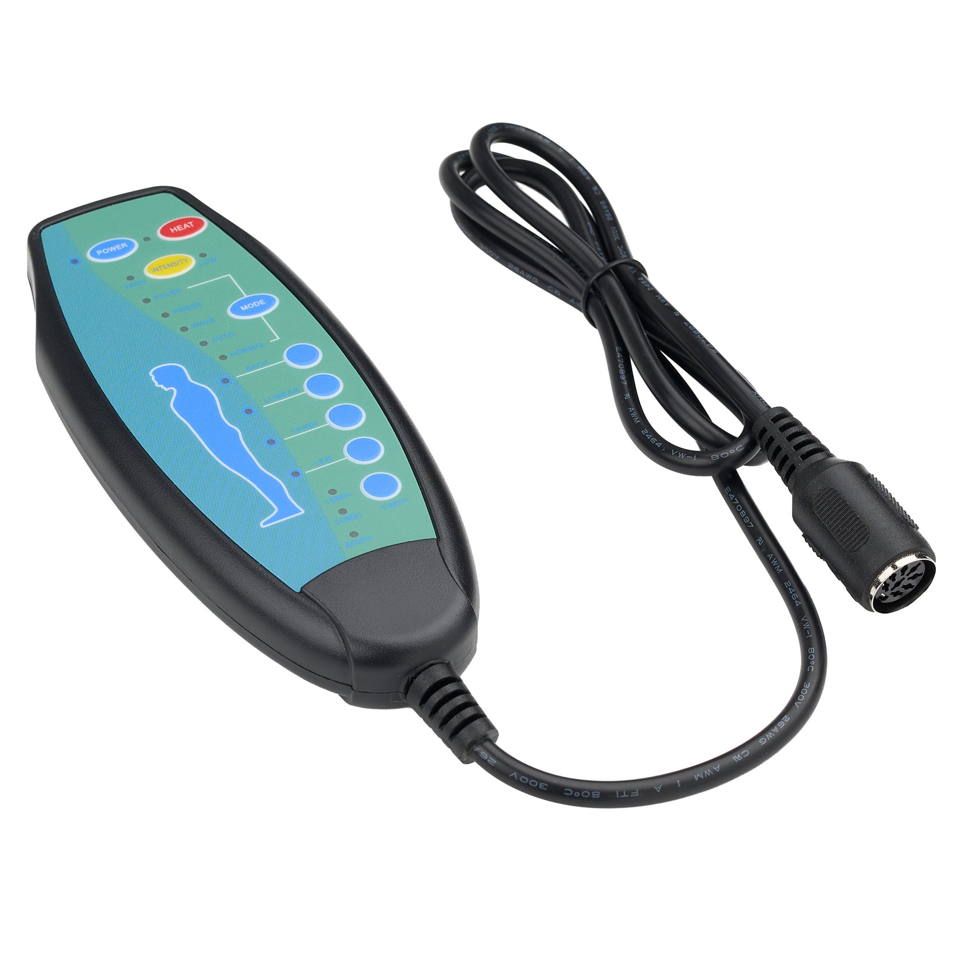 Electronic device with a screen and cable on a white background