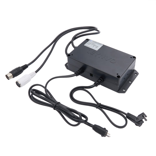 A black rectangular electronic signal conditioner or adapter box with attached black cables, shown on a plain white background. The box has a mounting bracket on one side and various connector plugs on the other.
