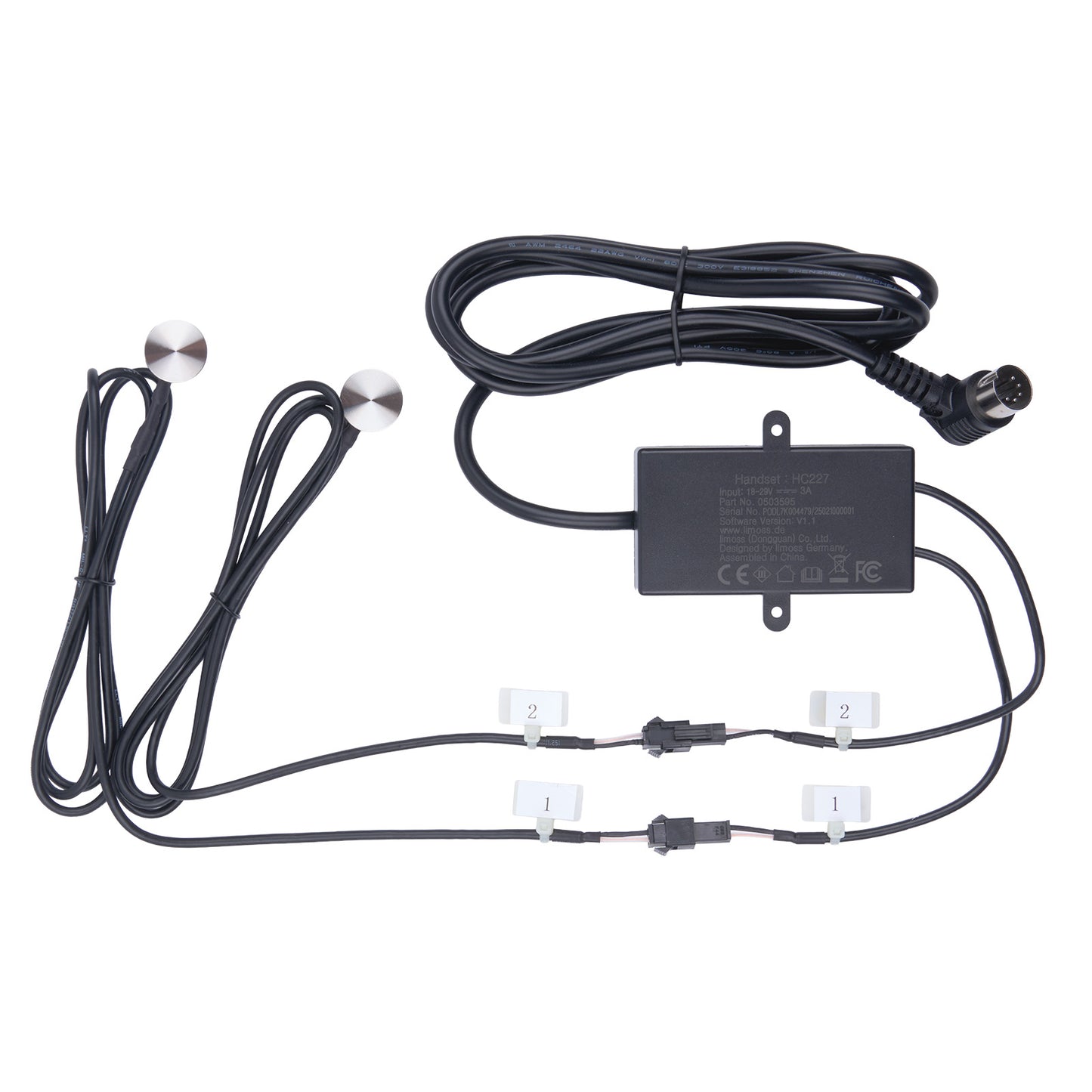 LED light strip with power adapter on a white background