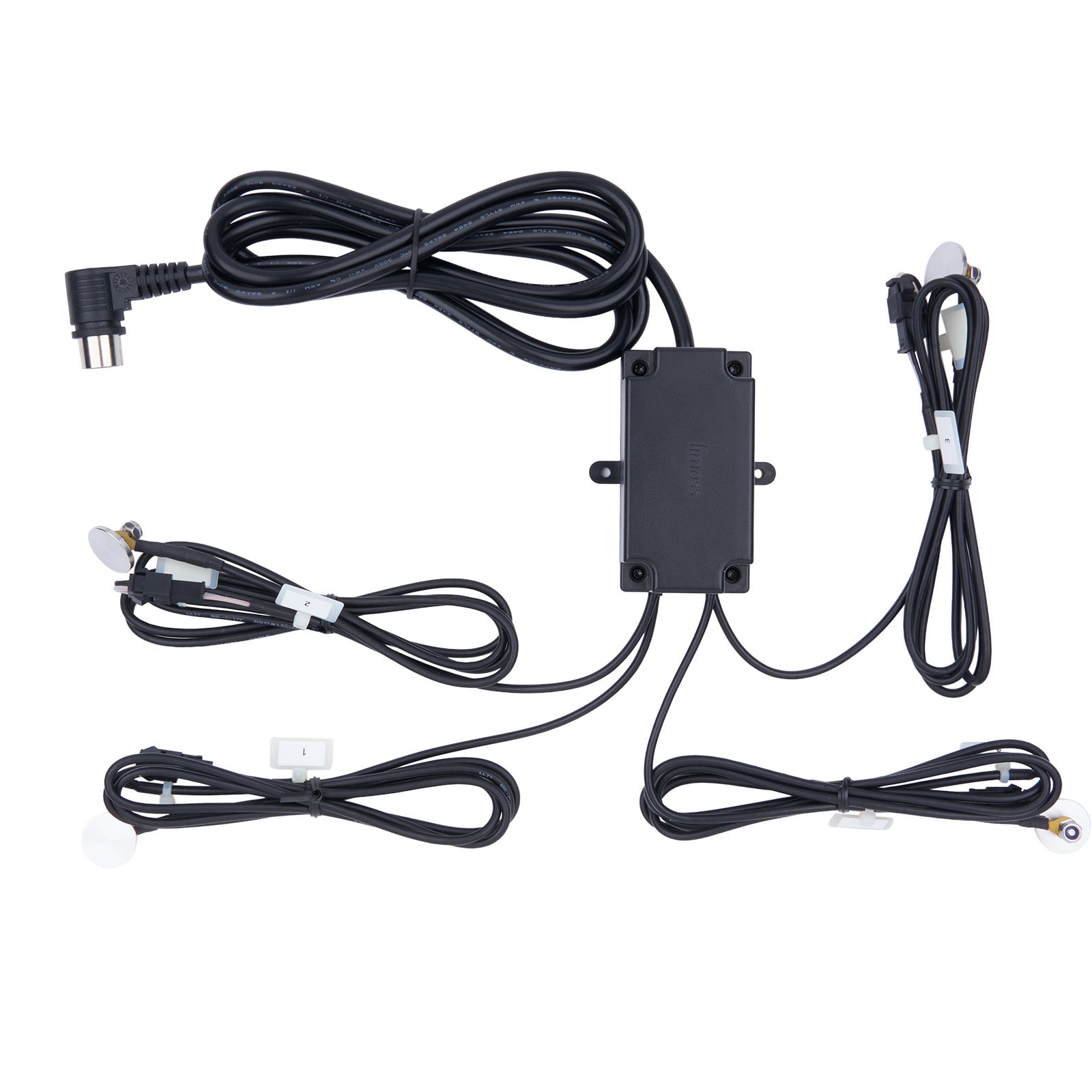 Electronic device with multiple cables on a white background