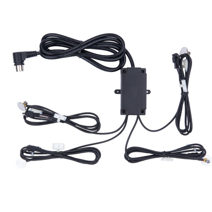 Electronic device with multiple cables on a white background