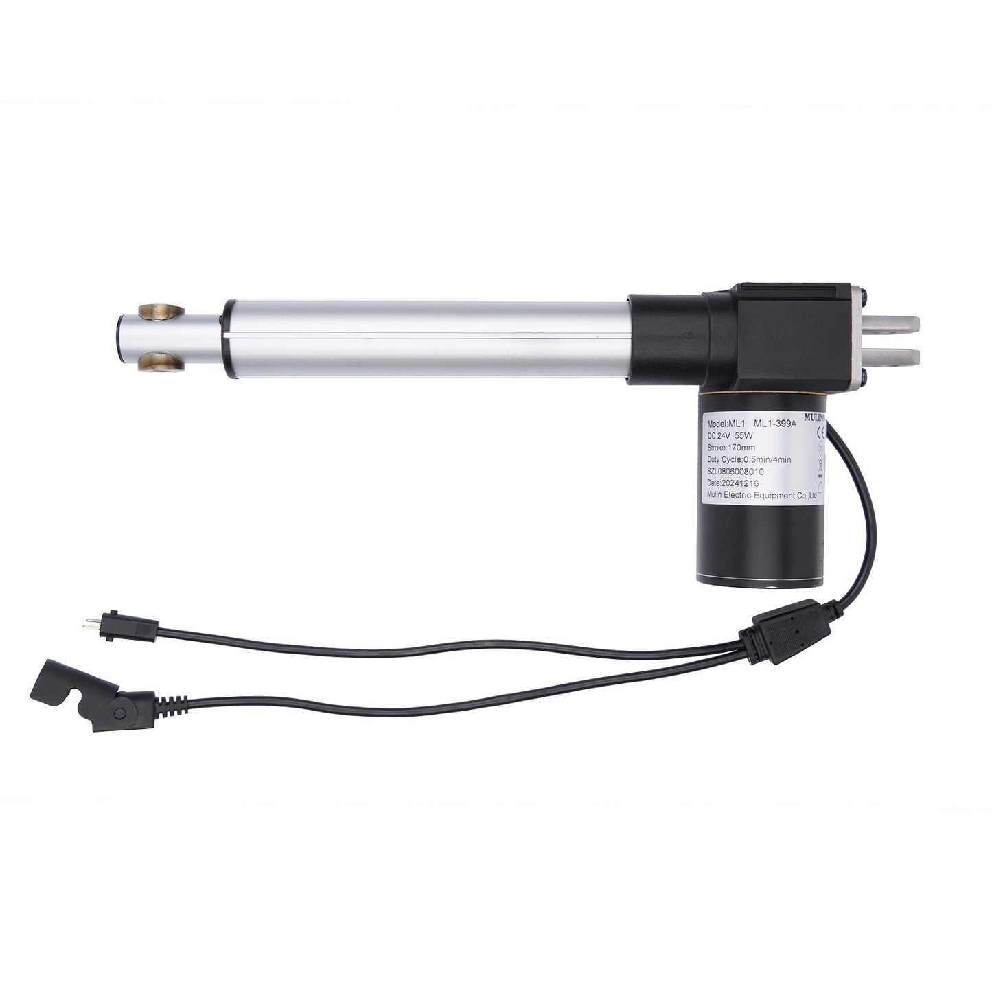 Linear actuator with wiring on a white background