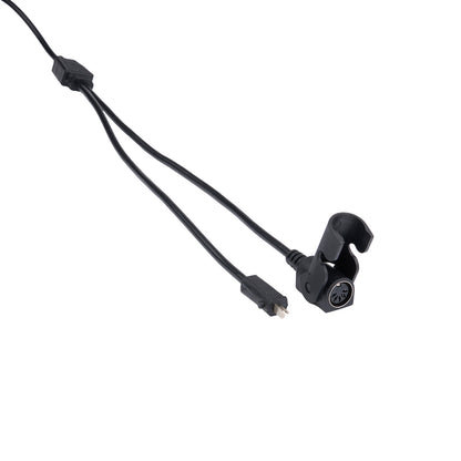 Black cable with a plug on a white background