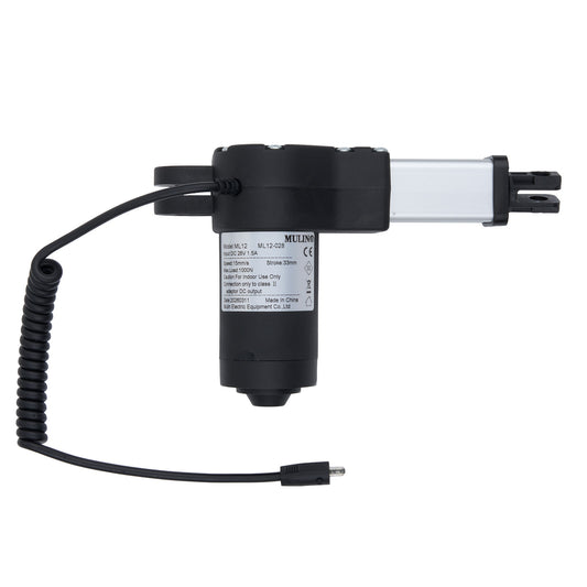 Black and white electronic component with coiled cable on a white background