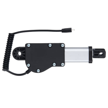 Mechanical device with black housing and coiled cable on a white background