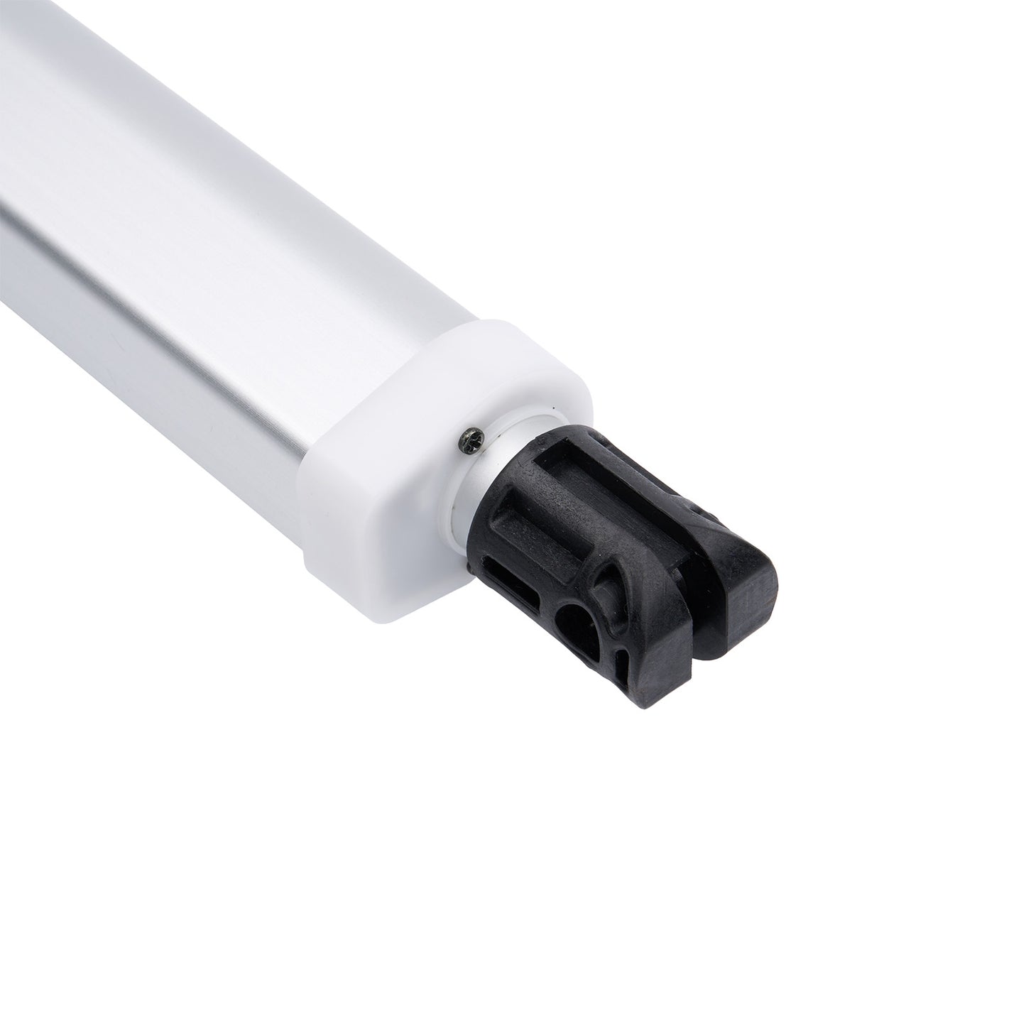 White light bulb with black base on a white background