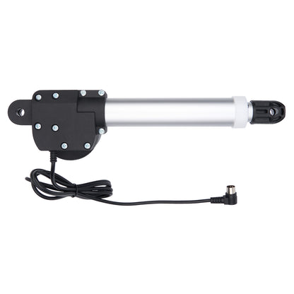 Mechanical actuator with black housing and silver cylindrical component on a white background