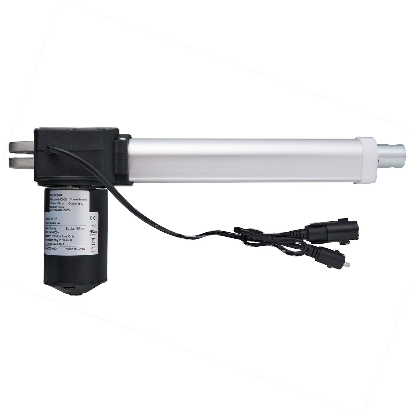 ML16-246A linear actuator consisting of a black motor unit connected to a silver cylinder which is part of a recliner or lift chair mechanism.