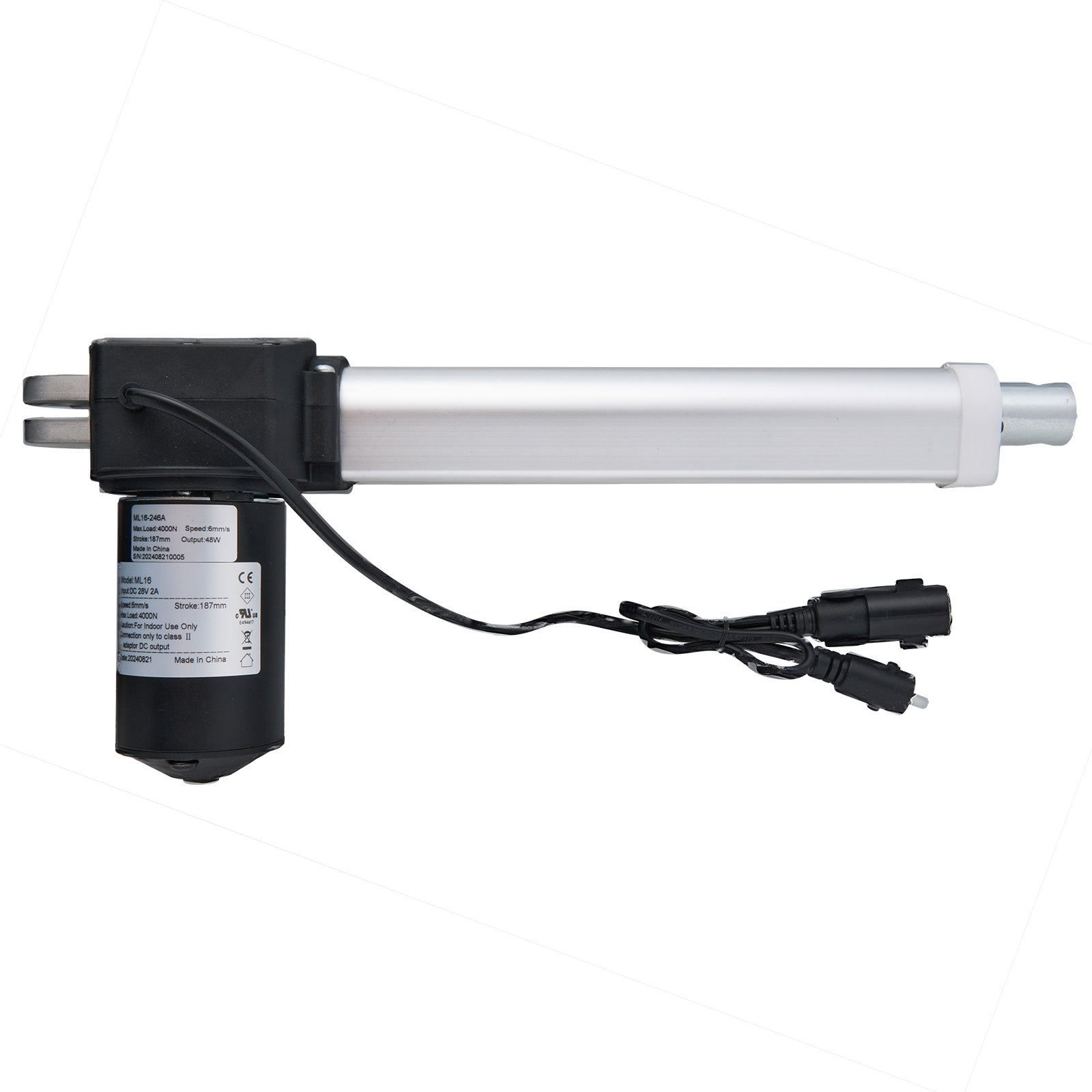 ML16-246A linear actuator consisting of a black motor unit connected to a silver cylinder which is part of a recliner or lift chair mechanism.