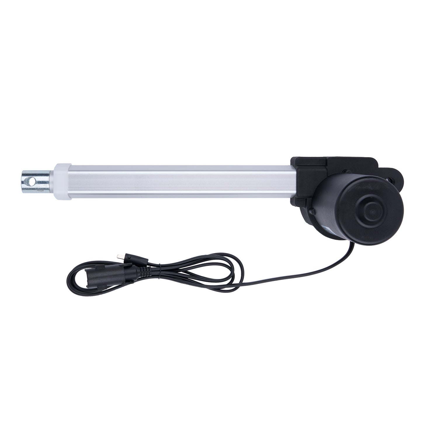 Tubular electronic device with a black control knob on a white background