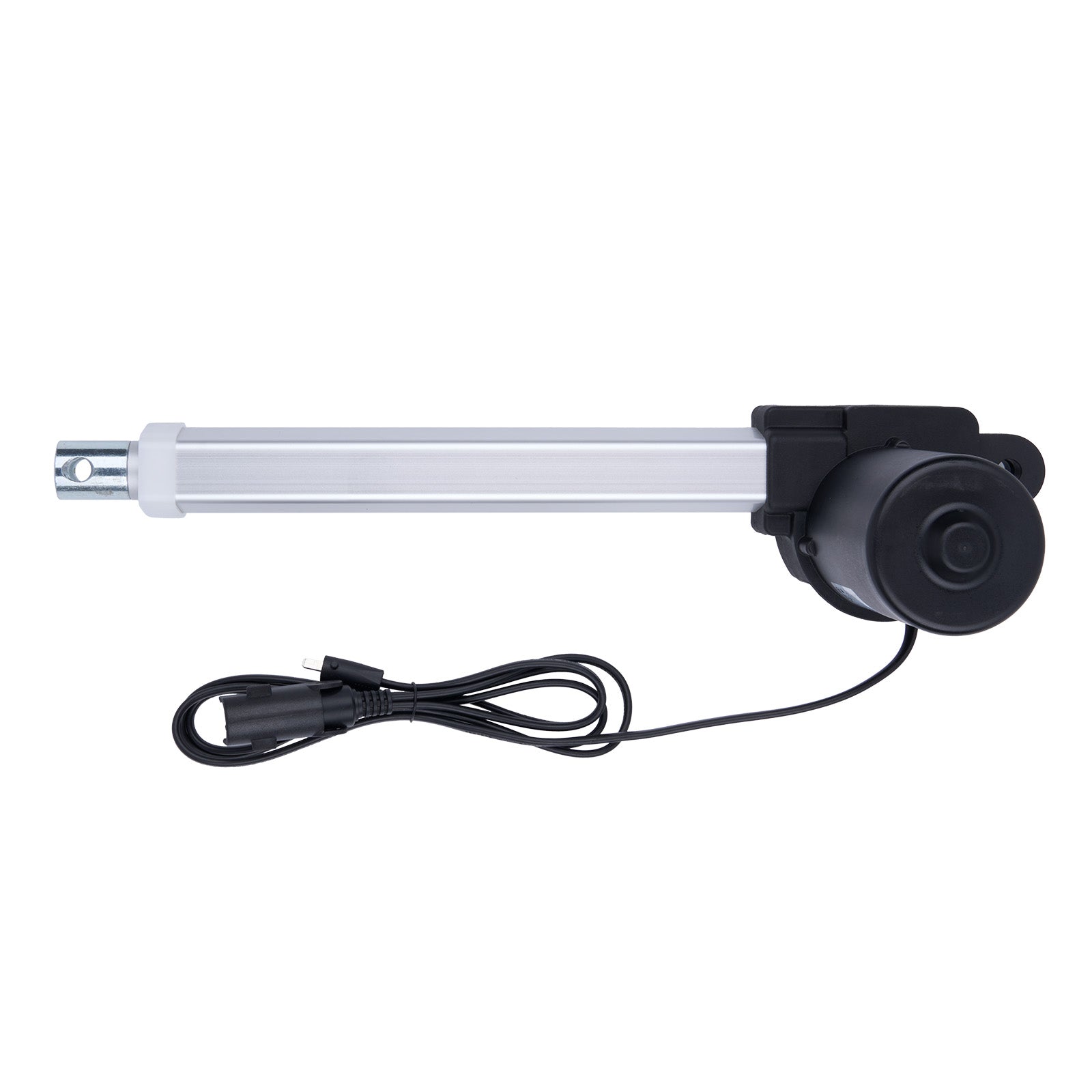 Tubular electronic device with a black control knob on a white background
