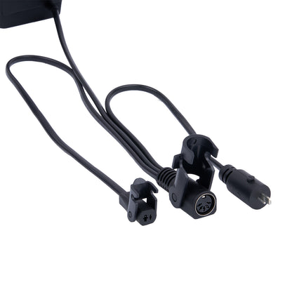 Black electrical cable with connectors on a white background