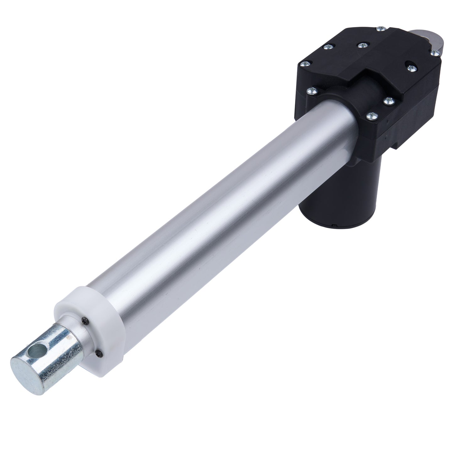 Metallic actuator on a white background