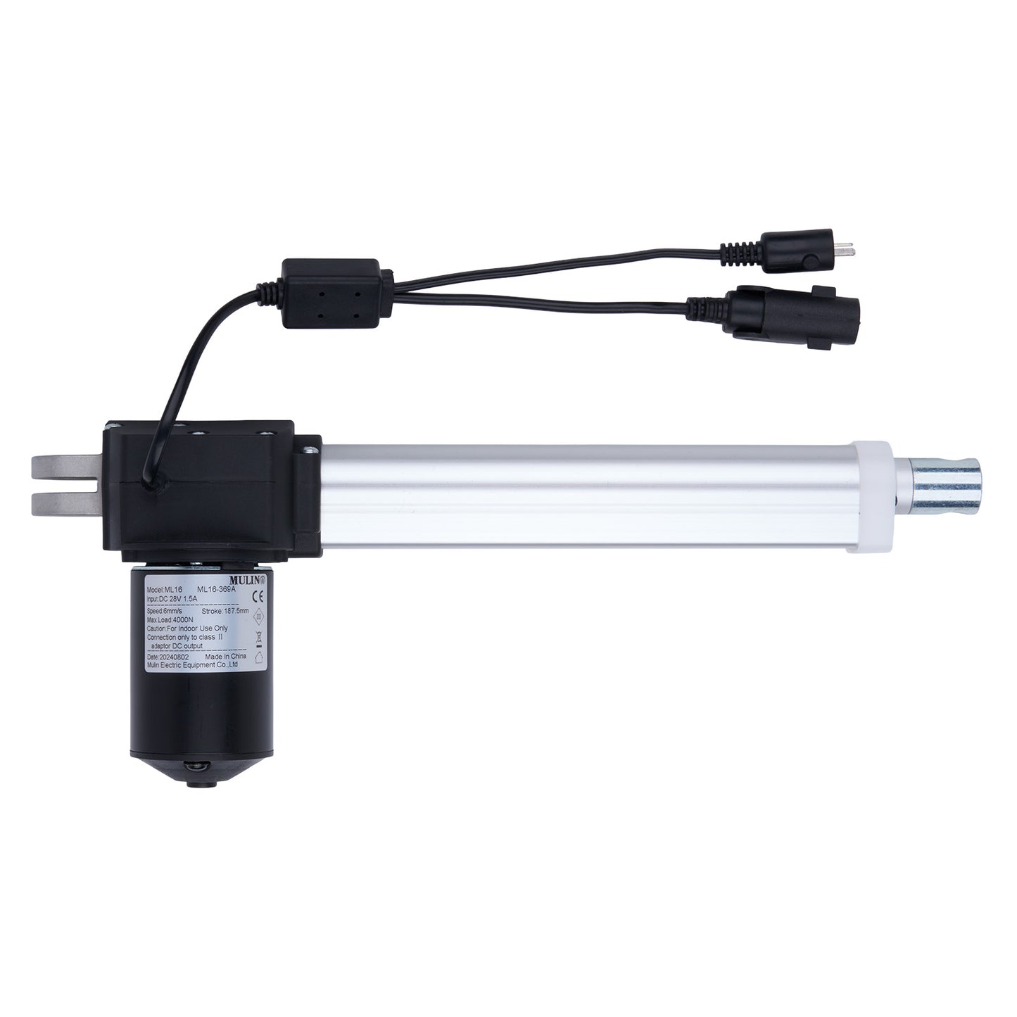 Linear actuator with cables on a white background
