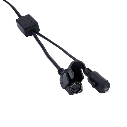 Black electrical cable with connectors on a white background