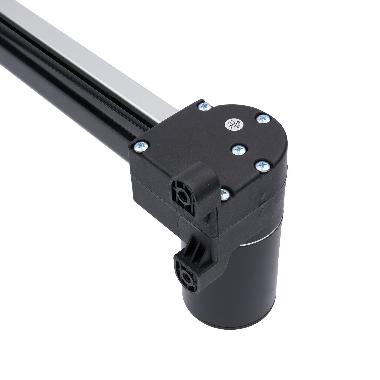 Black metal rod with cylindrical connector on a white background