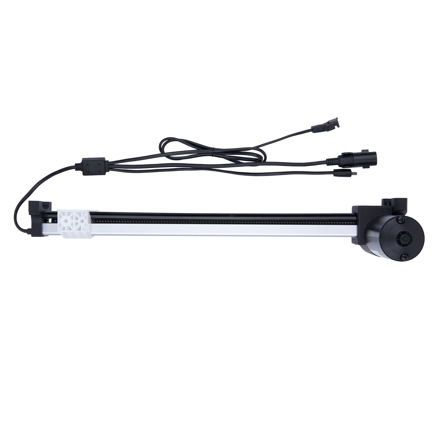 Black and white electronic device with cables on a white background