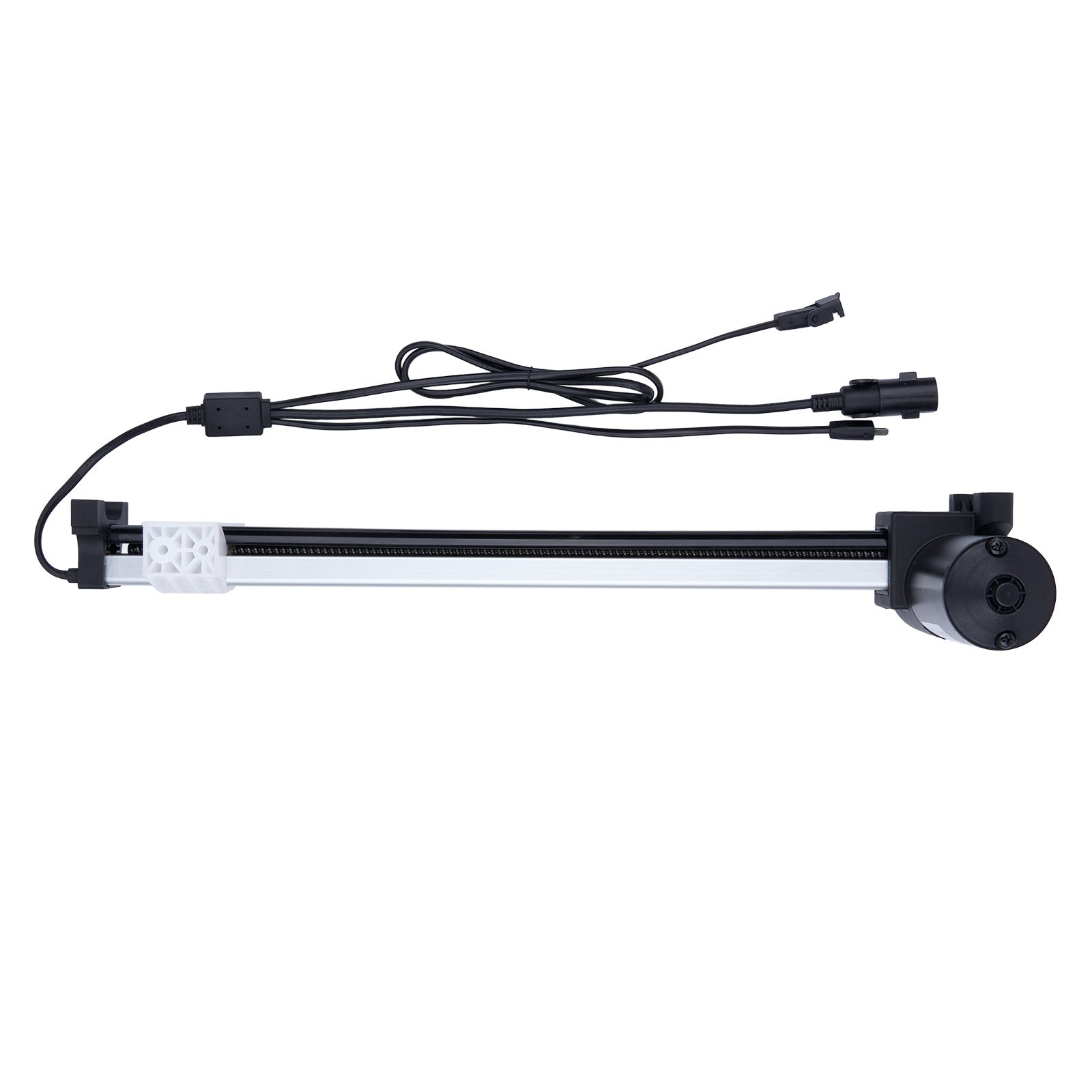 Black and white electronic device with cables on a white background