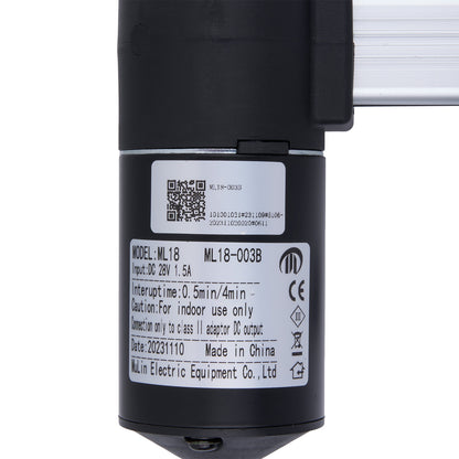 Black electronic device with label and QR code on a white background