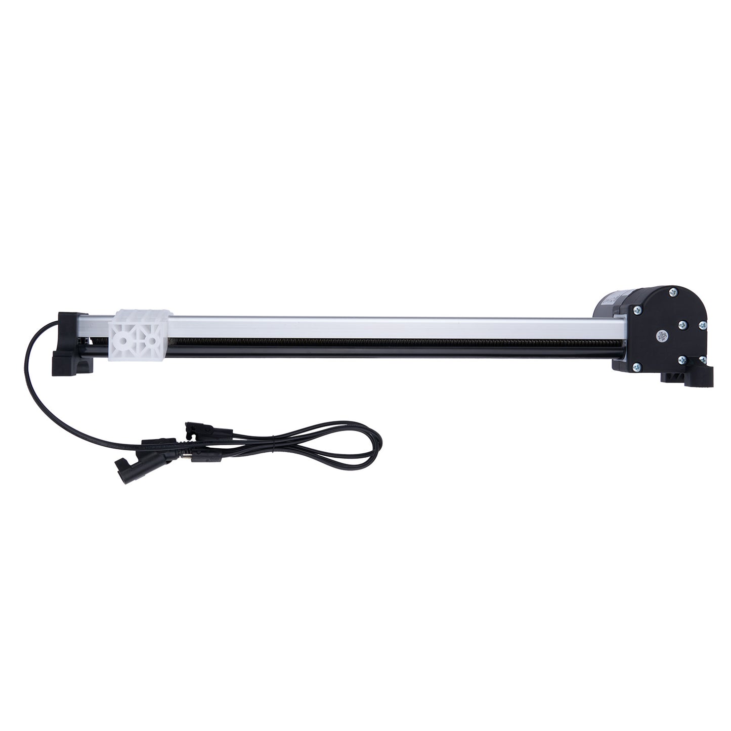 Long rectangular light fixture with power cord on a white background