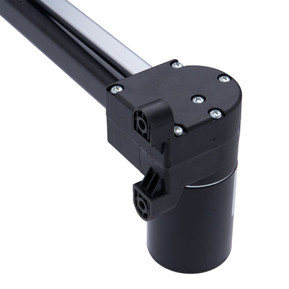 Black metal rod with cylindrical component on a white background