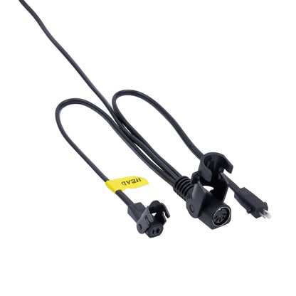 Black cable with connectors on a white background