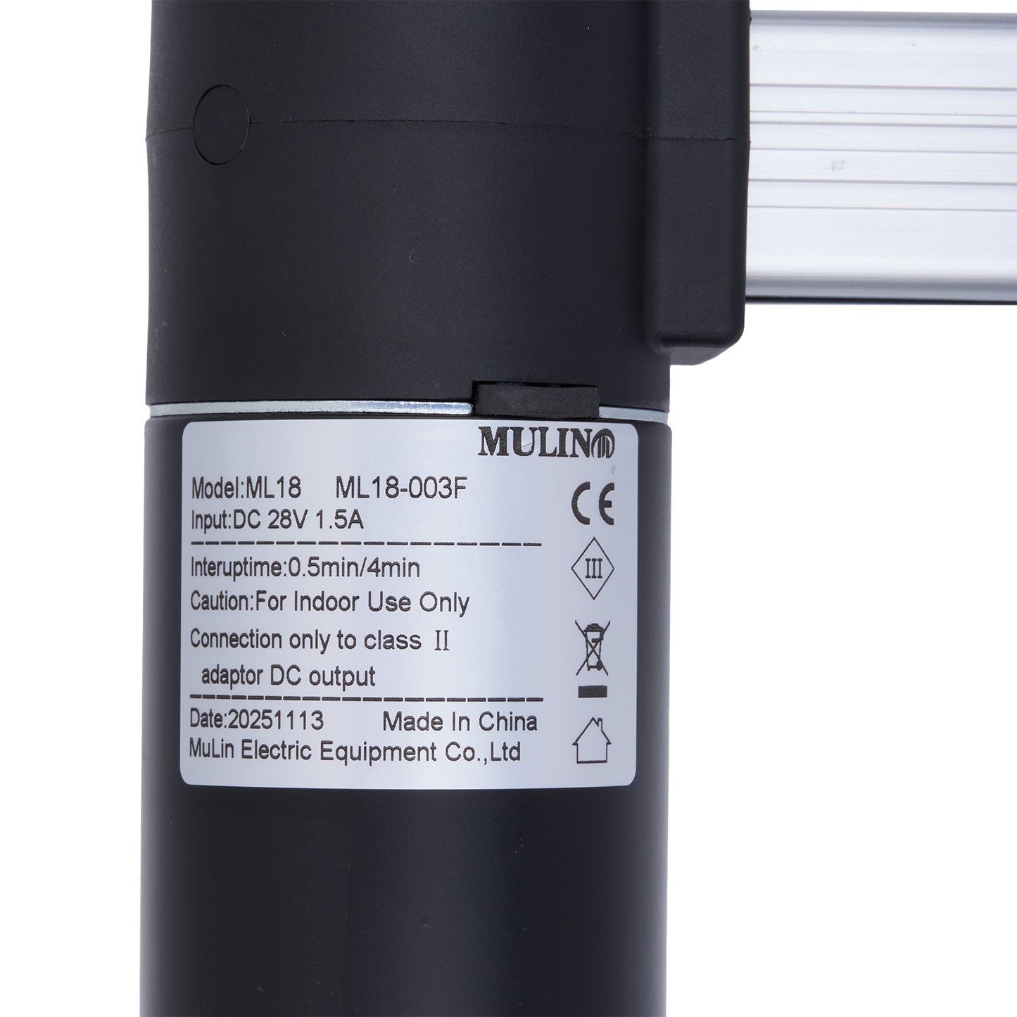 Black electronic device with a label on a white background