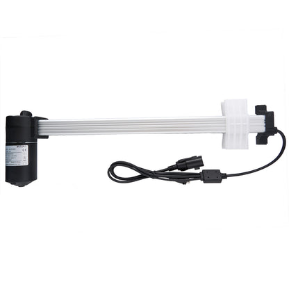A black linear actuator with metal rods and multiple cables, designed for use in furniture like recliners or lift chairs.