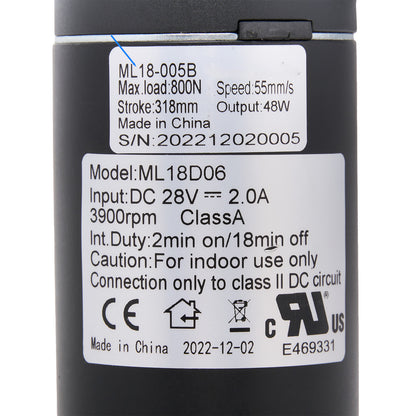 Mulin ML18-005B Linear Actuator for Recliner/Lift Chair