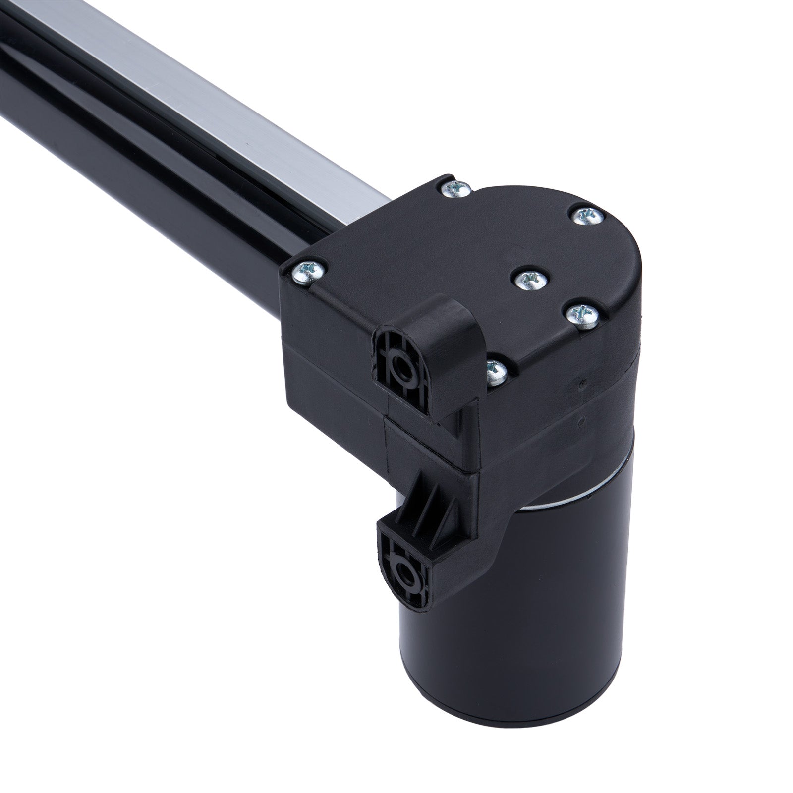 Black metal rod with cylindrical component on a white background