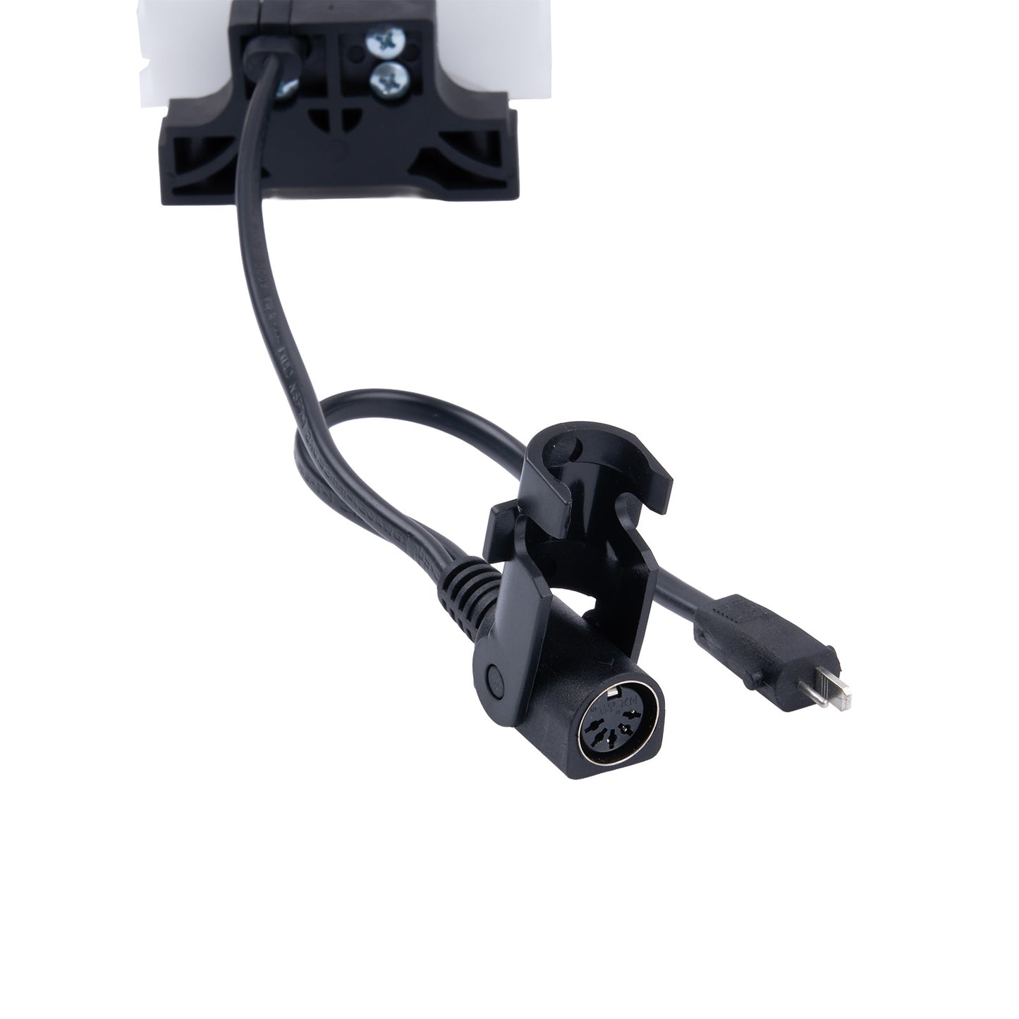 Electrical cable with plug and connector on a white background